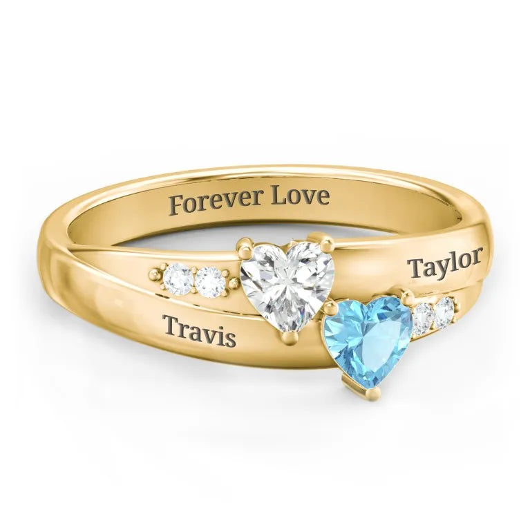 Double Heart Gemstone Ring with Accents