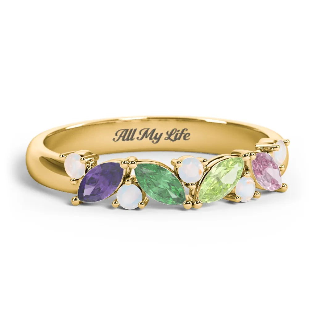 4 Marquise Birthstone Ring with Round Accents