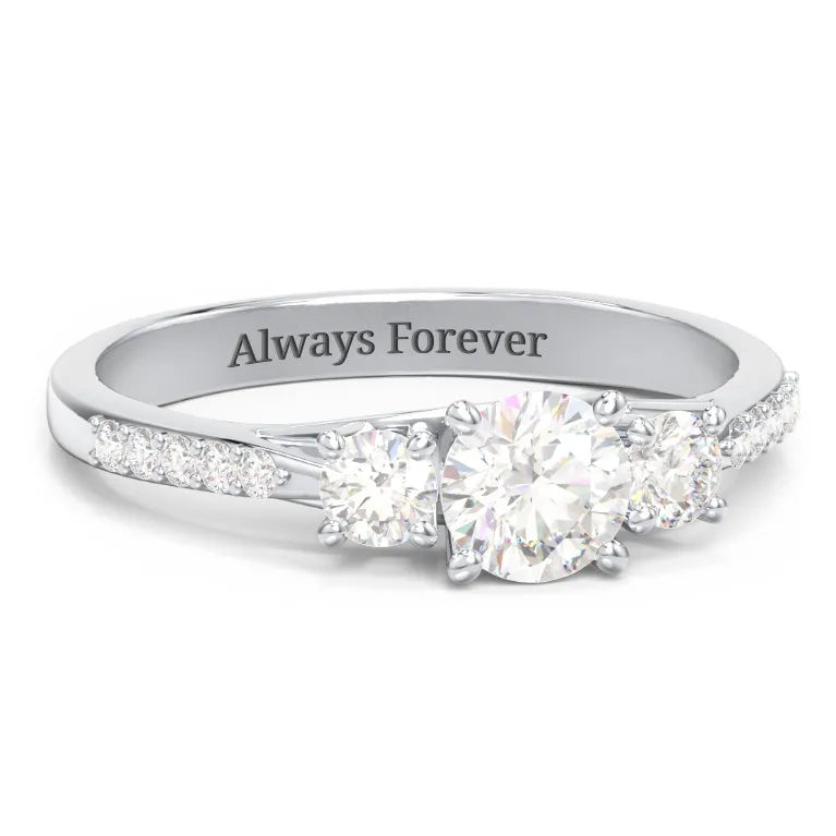Three Stone Eternity Wedding Ring with Twin Accent Rows