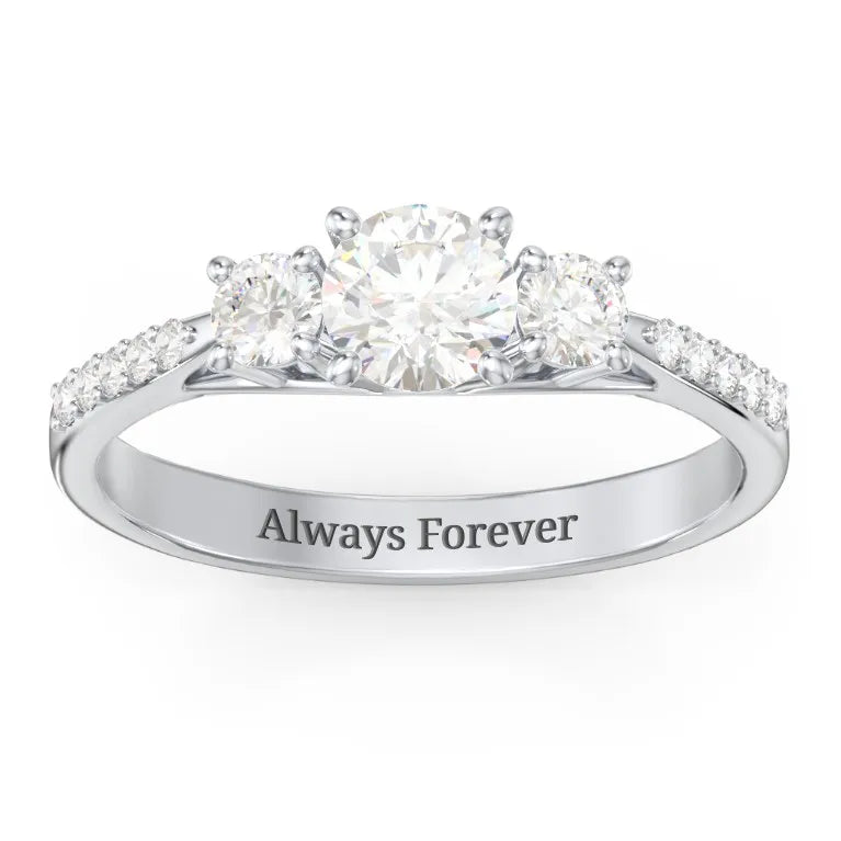 Three Stone Eternity Wedding Ring with Twin Accent Rows