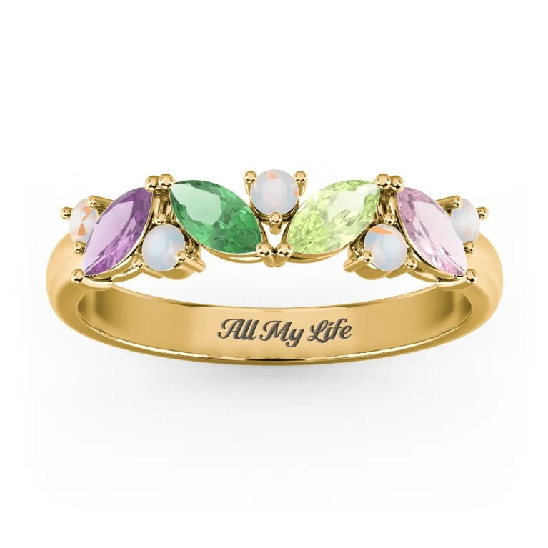 4 Marquise Birthstone Ring with Round Accents