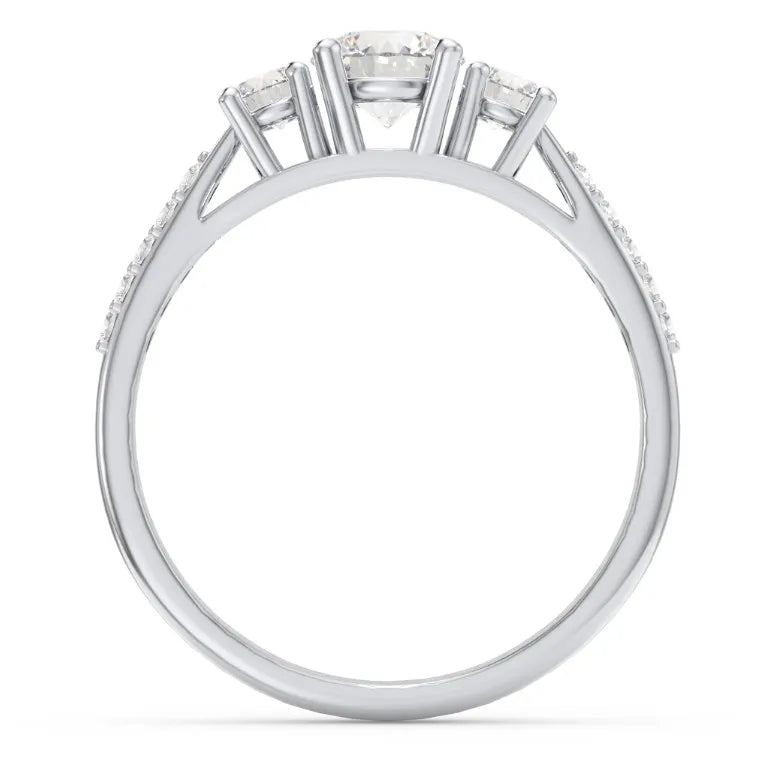 Three Stone Eternity Wedding Ring with Twin Accent Rows